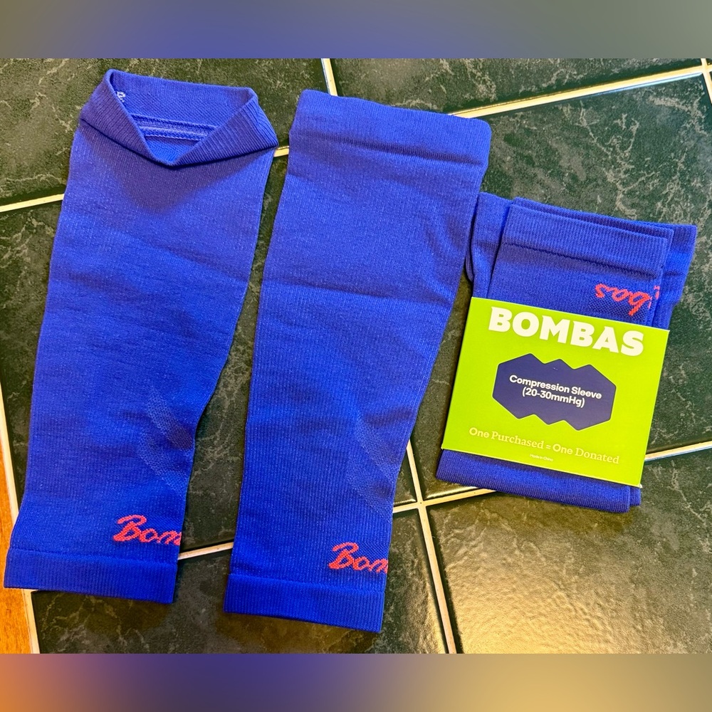 2 pair Bombas Blue Compression Sleeve socks.